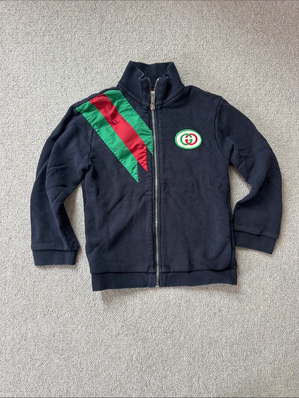 Gucci Navy Zip-Up Hoodie with Green & Red Stripes